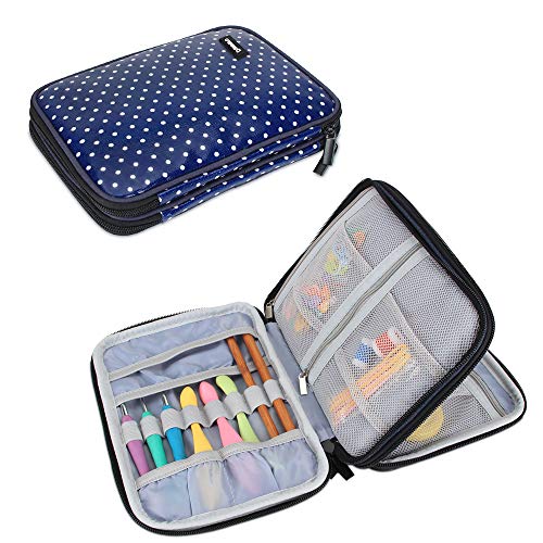 Damero Crochet Hook Case Organizer Empty, Large, Blue Dots - color: Blue Dots, size: Large (For Up to 8'' Needles)