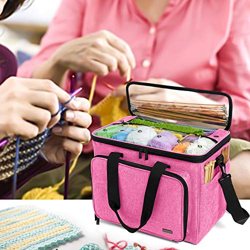 Teamoy Knitting Bag, Yarn Storage Organizer Crochet Bag Tote, Pink - color: Pink