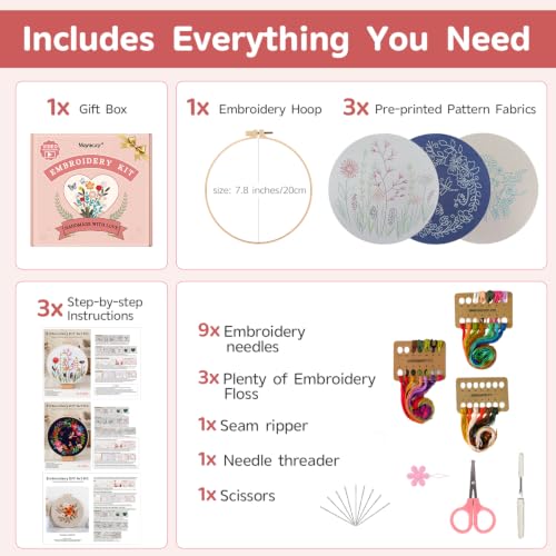 Meyocky Embroidery Kit for Beginners with Floral Leaf Patterns Stitch Video - color: Floral