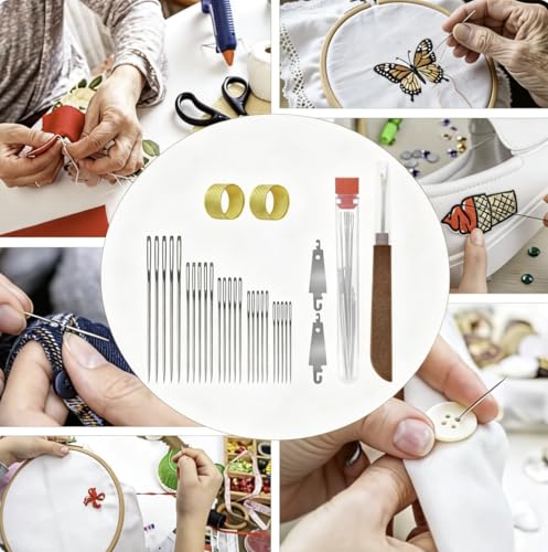 2026Stainless Steel Large Eye Sewing Needle Set, 36 Pieces | No. 5 Hand Sewing Needle Set with Case | Sharp, Rust-Resistant Steel Embroidery Needles for Cross-Stitch, Yarn, Tapestry, and Fabric Repair