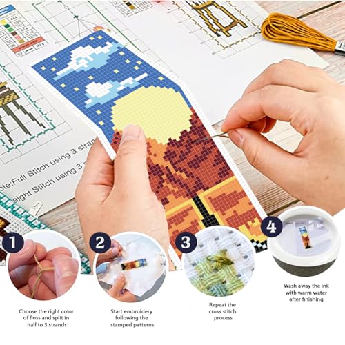 FREEBLOSS 6 Set Cross Stitch Bookmark Kit Cross Stitch Kit Mountain Road Landscape Stamped Embroidery Bookmark with Instruction Cross Stitch Kits for Adults DIY Bookmark Kit 8.66''x3.15'' - style: Highway