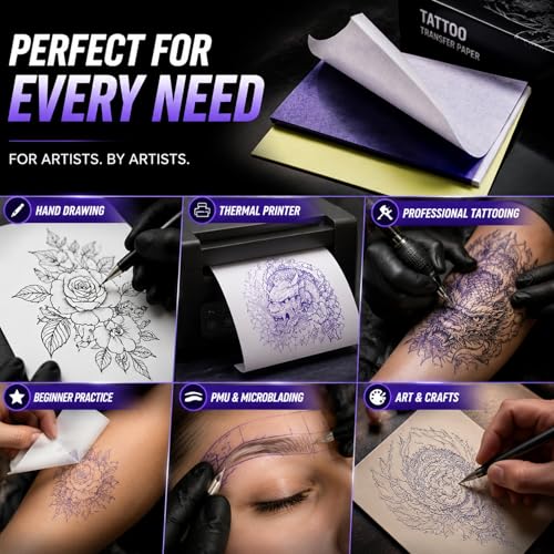 Rayyl Tattoo Transfer Paper 100 Sheets - Stencil Paper 4-Layer 8.5" x 11" Professional Thermal Transfer Paper for Tattoo Stencil Printer and Freehand Tracing Stencil Lines for Tattoo Supplies - size: 100 Sheets