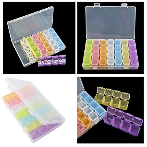 2 Pack 28 Grids Colorful 5D Diamond Painting Embroidery Box, Accessories Storage Containers Adjustable Bead Case with 196 Pcs Label Stickers (28 Grids-2pack Colorful) - color: 28 Grids-2pack Colorful