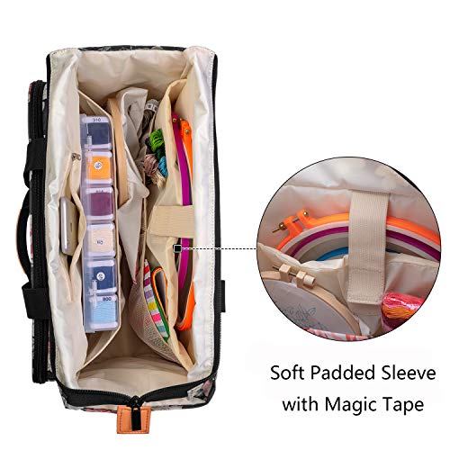 Yarwo Embroidery Project Bag with Multi Pockets for Cross Stitch Supplies - color: Black Peony