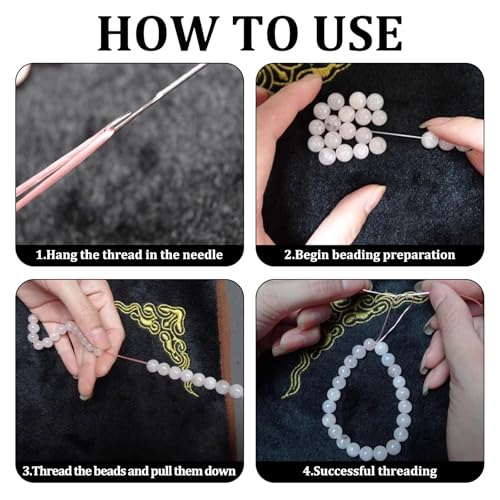 Beading Needles for Jewelry Making 7 Pcs Bead Needle, Bead Threader Silver Beading Supplies Suitable for Bracelets, Necklaces and DIY (with Tongue Crochet Needle*2)