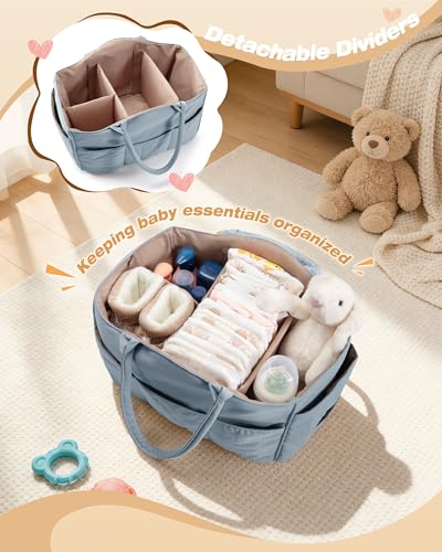 Marscamd Quilted Baby Diaper Caddy with Detachable Divider and Wipes Pocket - color: Dusty Blue