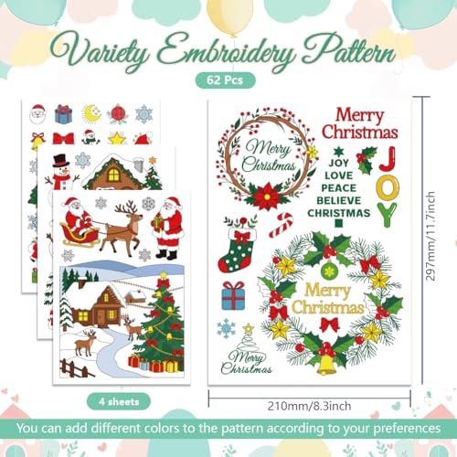 GLOBLELAND 4 Sheets Christmas Winter Water Soluble Embroidery Pattern - color: Christmas Winter
