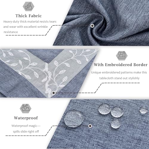 Polyester Fabric Tablecloth with Exquisite Embroidery Sheer Border-Waterproof/Wrinkle Resistant-for Dining,Indoor&Outdoor,Wedding,Holiday,Denim Blue,Rectangle 60x102Inch - color: Denim Blue, size: 102" x 60" (Rectangular)
