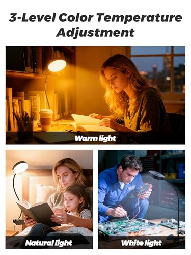 Clip on Light,10 RGB Colors+10 Brightness Small Desk Lamp with Clamp Light - color: Black