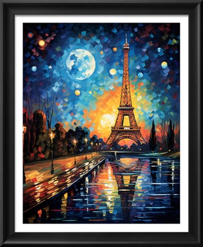 Leczany Cross Stitch Stamped Kit for Adults - Moonlight Tower | DIY Embroidery Starter Patterns Craft Kit Needlepoint for Beginner | 11CT, 3 Strands | 13.4x17.3 inches - color: 11CT Stamped kits, Moonlight Tower 13.4x17.3 inches