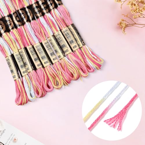 10 Skeins 87.5 Yards 6 Strands Pink Friendship Bracelet String Hand Variegated Embroidery Floss Gradient Cross Stitch Thread Yarn Bracelets Threads Bulk for Sewing Crochet Crafts Stitching - color: Pink
