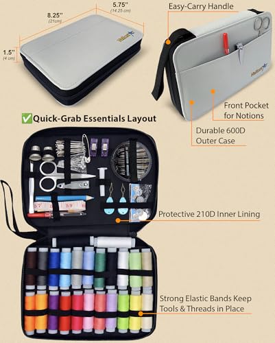 Vellostar Sewing Kit for Adults & Kids - 100-Piece Light Grey Beginner Set - color: Light Grey