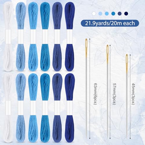 Booson 37 Pcs Sashiko Thread Kit Sashiko Needles Cotton Thimble Patterns - color: Blue