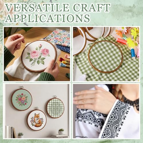Tudomro 12 Pcs Decorative Embroidery Hoop with Fabric Set 6.7" Round Imitated Wood Cross Stitch Frame & 11.8" Green Pre-Cut Cloth Squares for DIY Art Craft Sewing Hanging Ornament - color: Sage Green