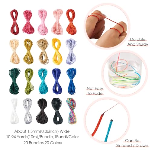 Elecrelive 20 Colors Rattail Silk Cords 1.5mm Polyester Thread Chinese Knot Cord 218 Yard Silk String for Kumihimo Lanyards Jewelry Keychain Making - color: 20 Colors