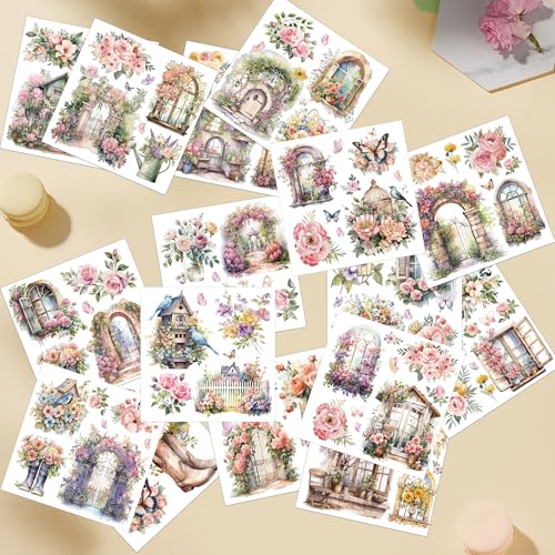 16 Pcs Garden Birds Rub-On Transfers for Furniture & Crafts - style: Pink Garden