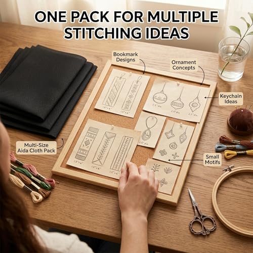 14 CT Aida Cloth for Cross Stitch,12PCS Pre-Cut Cross Stitch Fabric - color: Black
