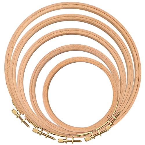 ZOCONE 5 PCS Beech Wood Embroidery Hoops, Wood Circle Hoop Ring Cross Stitch Hoop for Embroidery, Cross Stitch, Needlework, Art Craft Handy Sewing and Christmas Decoration (Size-5",6",7",8",9") - style: Size-5",6",7",8",9"