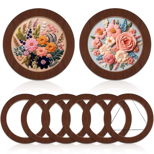Wenqik 6 Pcs Wood Embroidery Frames for Display Cross Stitch 8'', Round - style: Round