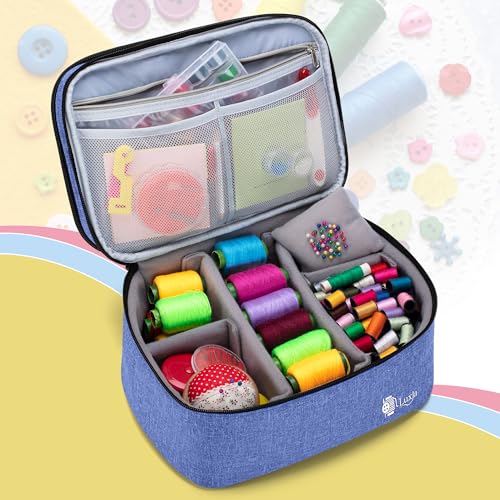 Luxja Double-Layer Large Sewing Organizer, Dark Blue - color: Dark Blue, size: Large