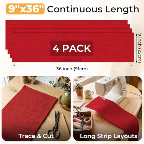 IONTACH 9" X 36" Soft Felt Sheets 1.6mm Thick (4 Packs, Red) - color: Red