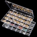 24 Grids Clear Plastic Bead Organizer Boxes with Hinged Lid & Dividers - size: 24 Grids - 2 Packs