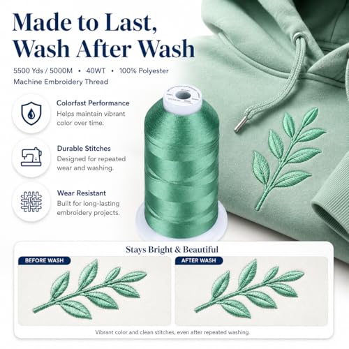Simthread 5000M 40WT Polyester Embroidery Thread, Dark Seafoam S050 - color: DarkSeafoamS050