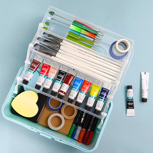 10Inch Tackle Box Organizer and Storage,Three-Layer Sewing Box With 2 Trays - color: BLUE