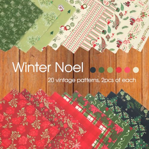 5" Cotton Fabric Squares, 40 Pcs Christmas Charm Pack Fabric for Quilting - color: Winter Noel