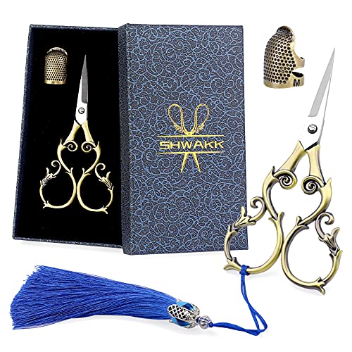 SHWAKK Embroidery Scissors 4.45in Ancient Cyan Gourd Flower Scissors - color: Gold gourd flower