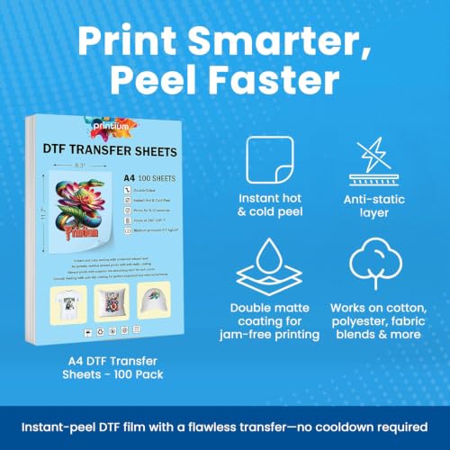 DTF Transfer Film Sheets A4 (8.3 x 11.7 inch) | Premium Hot & Cold Peel | Double Matte Anti-Static PET | 100 Pack | Heat Press Paper | ET8550 L1800 XP15000 XP600 R1390 I3200 TX800 5113 - size: Premium 100 Sheets