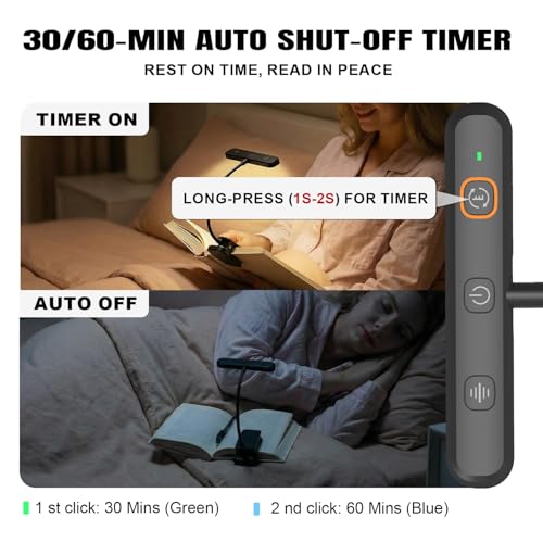 Rechargeable Book Light for Reading in Bed 25 LED Eye Caring | 15 Level Stepless Dimming, Extended 90Hrs Runtime, Lightweight Clip on Light, Gifts for Book Lovers, Black - color: M1-Clip Light-Black