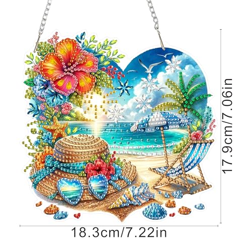ARPADAMO Hanging Diamonds Art kit for Adult,DIY Summer Beach Pendant Diamonds Painting Art Kit, 7.2x7 inch Acrylic Diamonds Painting Board Kit Ornament, Special Crystal Diamond Hanging Ornament - color: DP00886