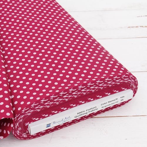 Threadart Vintage Burgundy Dots Cotton Quilting Fabric - By the Yard - color: Burgundy Dots, size: 1 YARD