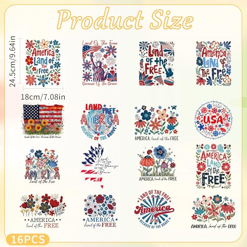16 Sheets 4th of July Iron on Transfers for T-Shirts - color: Land of the Free