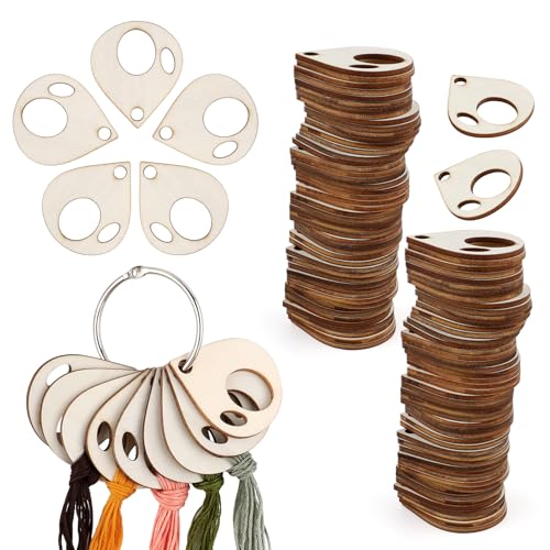 101pcs Wooden Thread Drops,1.97x1.38 Inch Teardrop Embroidery Floss Organizer with Floss Ring Cross Stitch Bobbins for DIY Sewing Storage,Craft Supplies(Style B) - color: Teardrop Shape