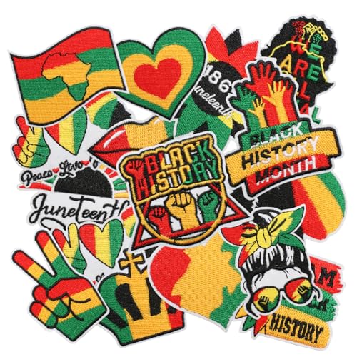 16pcs Black Story Iron/Sew on Patches, Red Yellow Green Embroidered Applique, Fashion Decoration for Clothes, Hat, Bag, Dress, Shirt, Jeans - color: 16pcs Black Story
