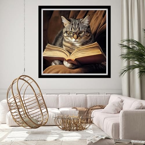 Redxing Stamped Cross Stitch Kits Full Range of Embroidery Starter Kits- Needlepoint Counted Cross Stitch Kits for Beginner Adults 11CT Printed Embroidery Kit-Cat Reading 18×18 inch - color: DIYArtsKit42