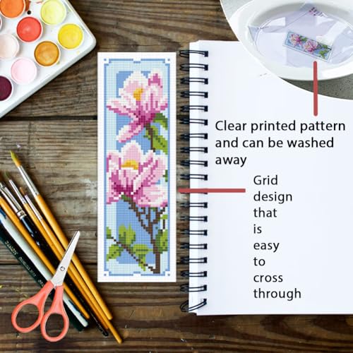 ORIGACH 6 Set Magnolia Cross Stitch Bookmark Kit for Beginner - style: Magnolia