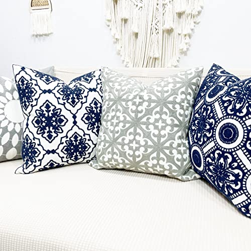 SLOW COW Embroidered Throw Pillow Cover 18 x 18 Inch Grey - color: Grey Farmhouse Flower, size: 18" x 18" (Pack of 1)