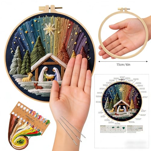 BoAn DIY Embroidery Kit for Adults, Nativity Cross Stitch Craft with Hoop - color: shengjing-1