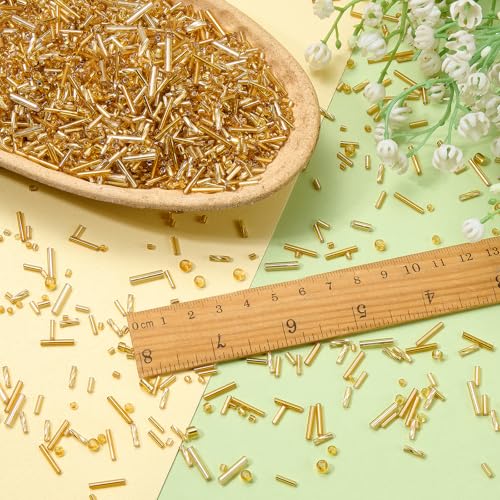 Ornaland Glass Bugle Beads Bulk, Long Embroidery Beads, Gold, 100g - color: Goldenrod