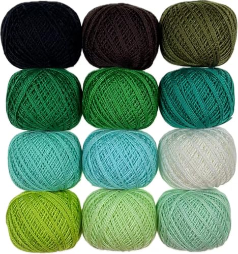 KCS Mercerized Pearl Cotton Thread Size 8 Crochet Needlework Embroidery Threads Ball (12, 12balls02) - color: 12balls02