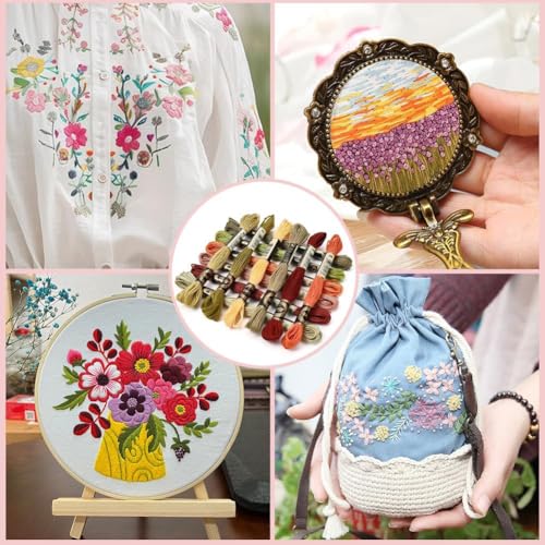 24 Skeins 210 Yards Cross Stitch Floss Variegated Polyester Embroidery Thread Autumn Color Friendship Bracelet String 6 Ply Yarn Threads Bulk for Jewelry Making Bracelet Knitting Stitching - color: Autumn Color