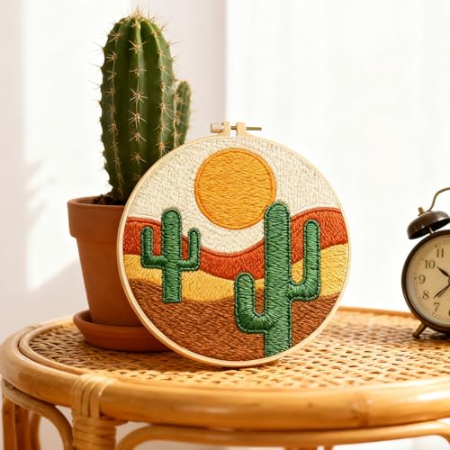 BEUNITONE 6 Set Bohemian Starter Embroidery Kit with Pre-Stamped Pattern - style: Bohemia