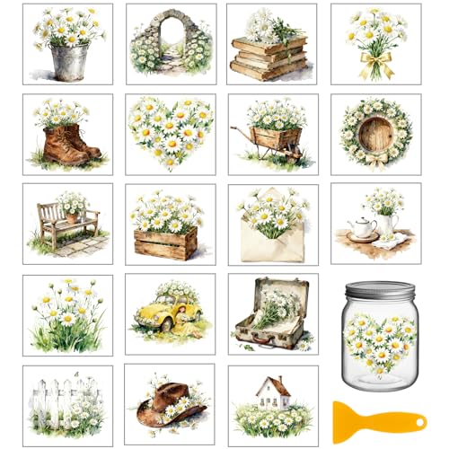 GLOBLELAND 18 Sheets Vintage Daisy and Items Rub on Transfer 3.9x3.6inch Heart Daisy Home Decals Retro Boots Hat Cup Transfer Stickers for Crafts Vase Glass Art Decorations - style: Daisy Items