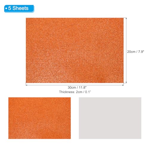 PATIKIL Orange Shiny EVA Glitter Foam Sheet 11.8 x 7.9 Inch 2mm Thick Sparkle EVA Glitter Felt for Crafts DIY Project, 5 Pcs - color: Orange