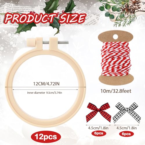 Beeveer 12sets/25pcs 4 Inch Embroidery Hoops with Bows, Christmas DIY Craft - color: Red, Black,White, size: 4 Inch