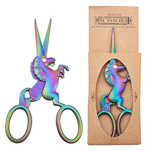 SUNNYCLUE 1pc Unicorn Sewing Scissors 4.5Inch Small Snips Stainless Steel Sharp Tip Brow Shaping Vintage Scissors Shears for DIY Crafting Needle Work Threading Art Work - color: Rainbow Color-1pc-unicorn Scissors