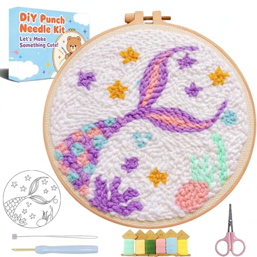 Punch Needle Kit for Beginners Adults-Cute Fish Tail, with Video Tutorial - color: Punch Needle kit with-1218-4